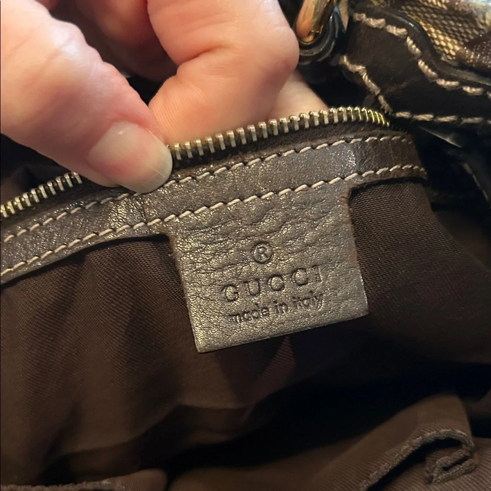 Gucci Crystal Tan & Dark Brown Monogram Hobo Shoulder Bag - Picture 15 of 16